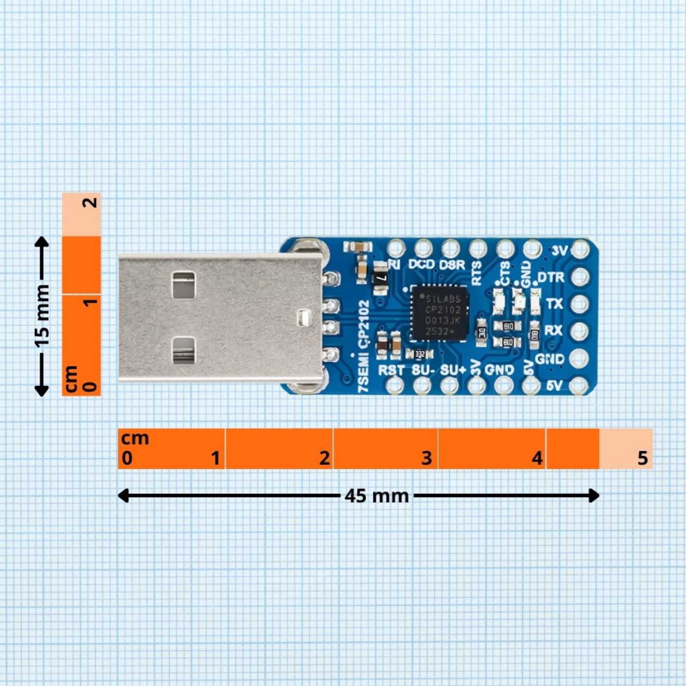 7Semi CP2102 USB to UART TTL Converter Communication Breakout Module -Microcontrollers -Data Converts -Robocraze