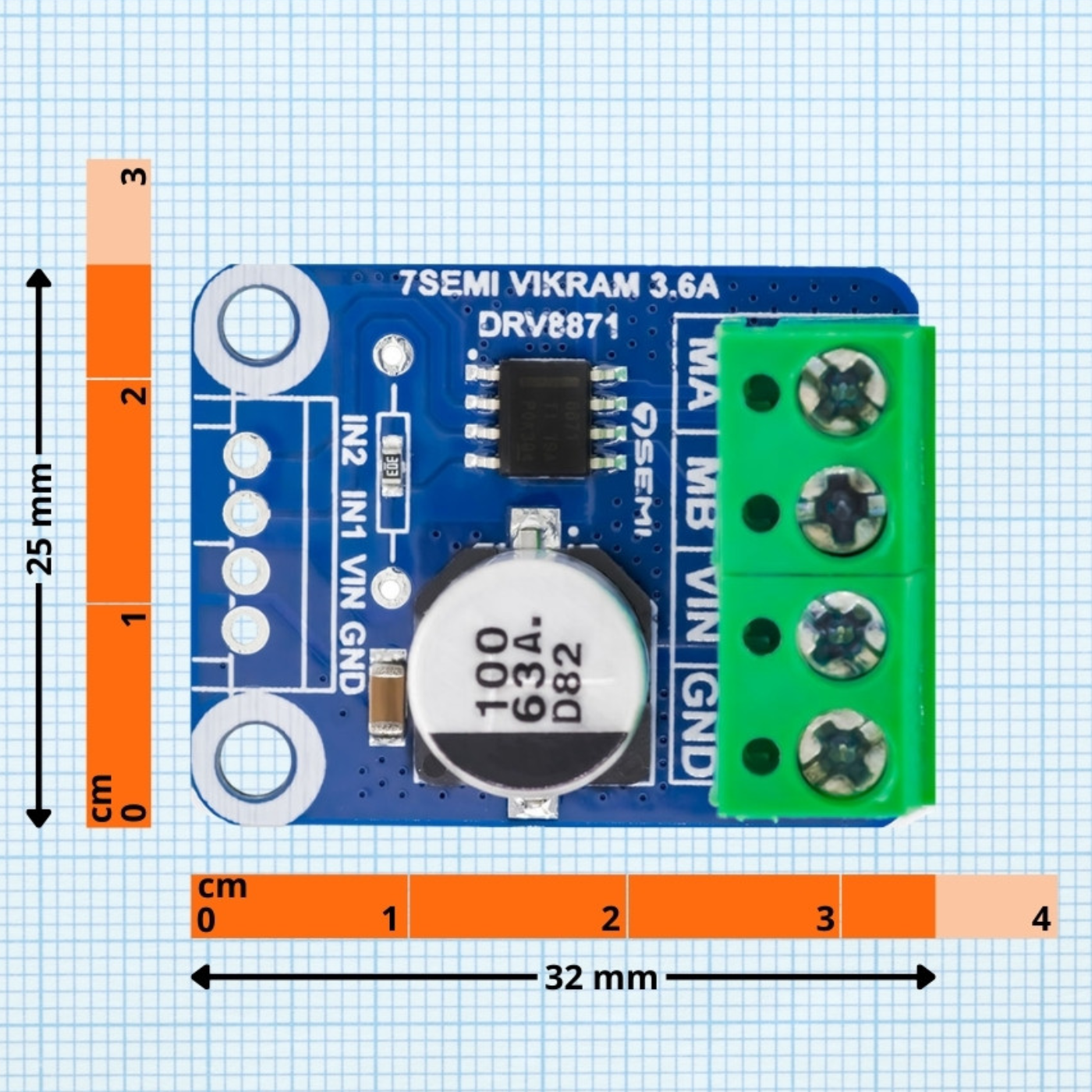 7Semi Vikram-453R6 45V 3.6A DRV8871 Single Channel Motor Driver Breakout -Motors & Mechanical -Motor Driver -Robocraze