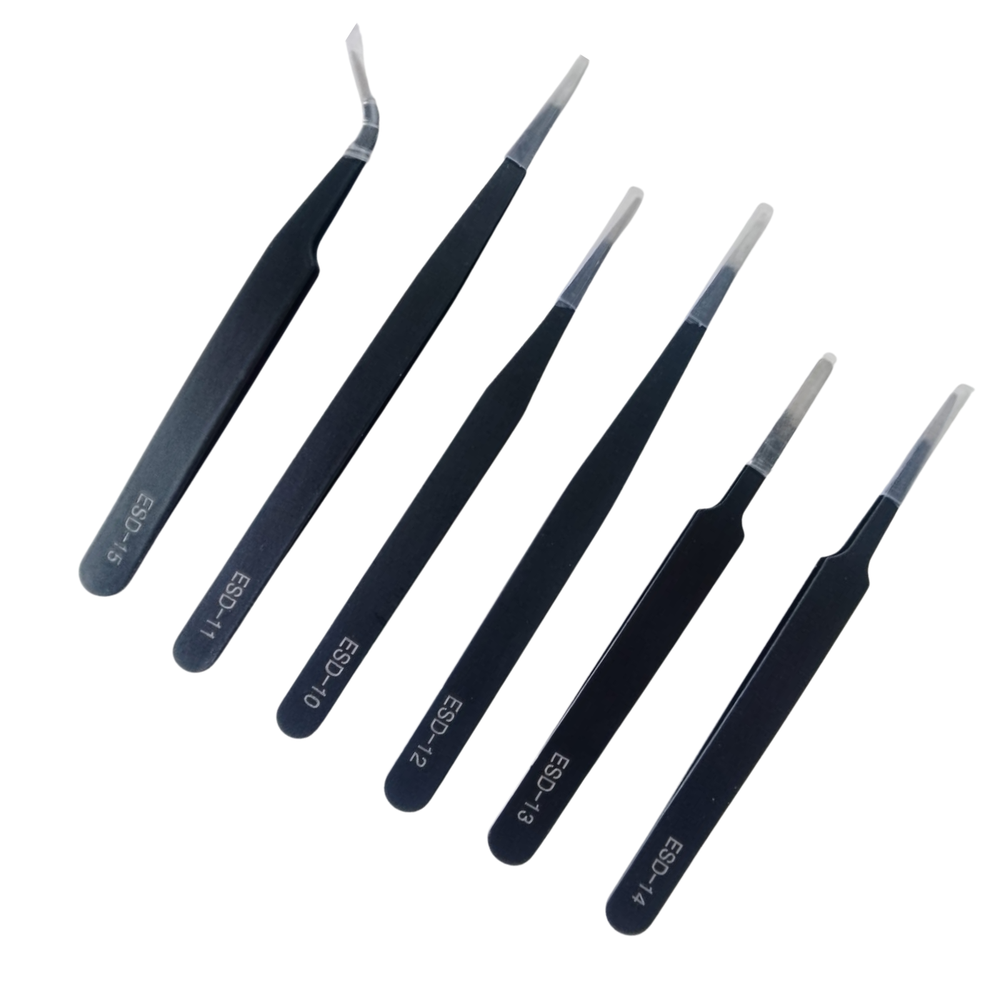 Gripx 6 Piece Anti-Static Non-Magnetic Tweezer Set 6 Inch - Robocraze