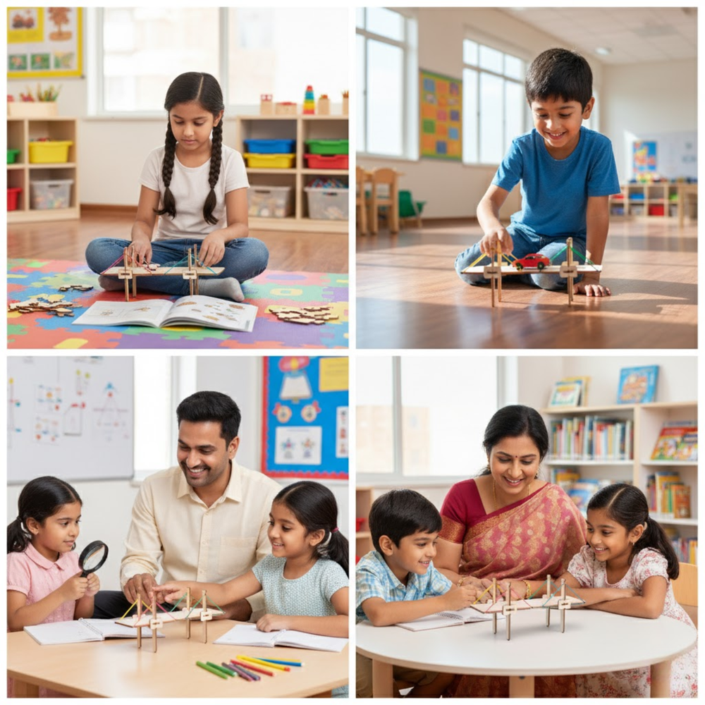 Pludo STEM Kit Cable Bridge Project – Concepts of String & Tension for Kids 3–5 | Mont-2 DIY Puzzle Toy -DIY Kit -Pludo Education Kit -Robocraze