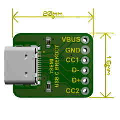 7Semi USB Type-C Connector Breakout (Female)-Electronic Modules-Breakout Boards-Robocraze