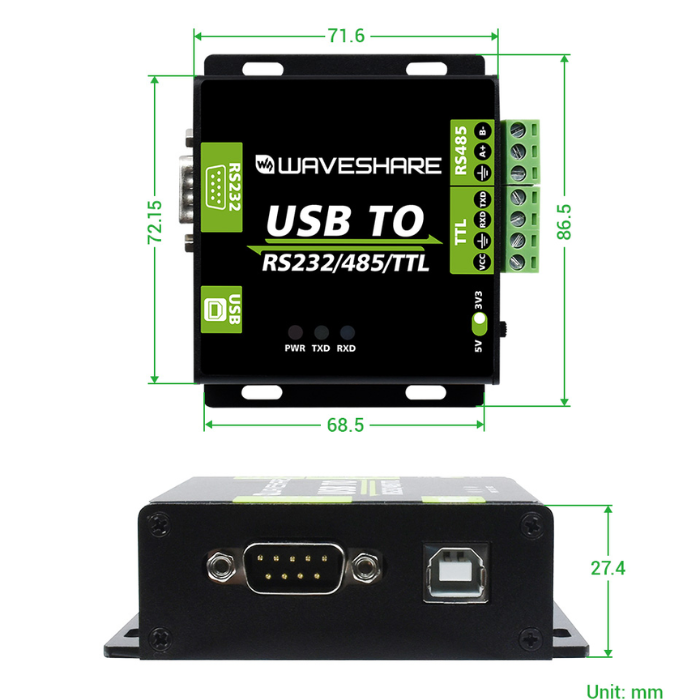 Waveshare USB TO RS232/485/TTL Industrial Interface Converter -Industrial Electronic Modules -Robocarze