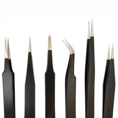 Robocraze Black Epoxy Coated Tweezer Set of 6 – Precision tweezers for electronics – tweezer set - Hand Tool - Robocraze