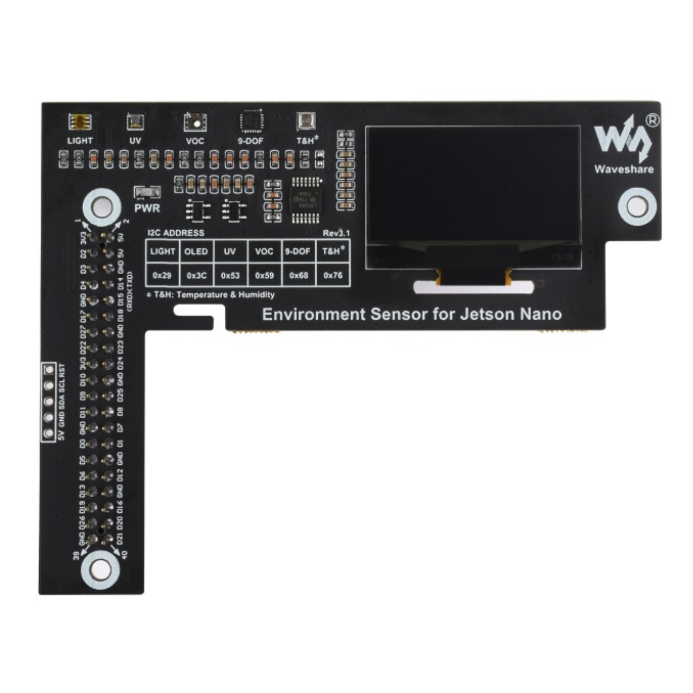 Waveshare Environment Sensor Module for Jetson Nano with 1.3inch OLED Display and I2C Bus