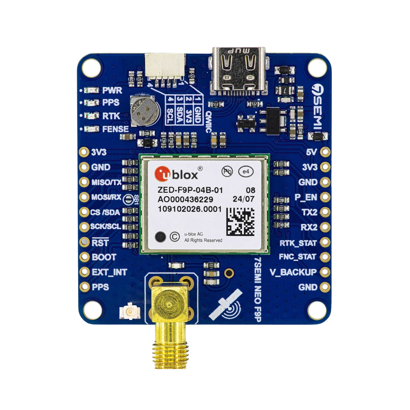 u-blox ZED-F9P Dual-band GNSS RTK SMA Modem - 7Semi - Robocraze