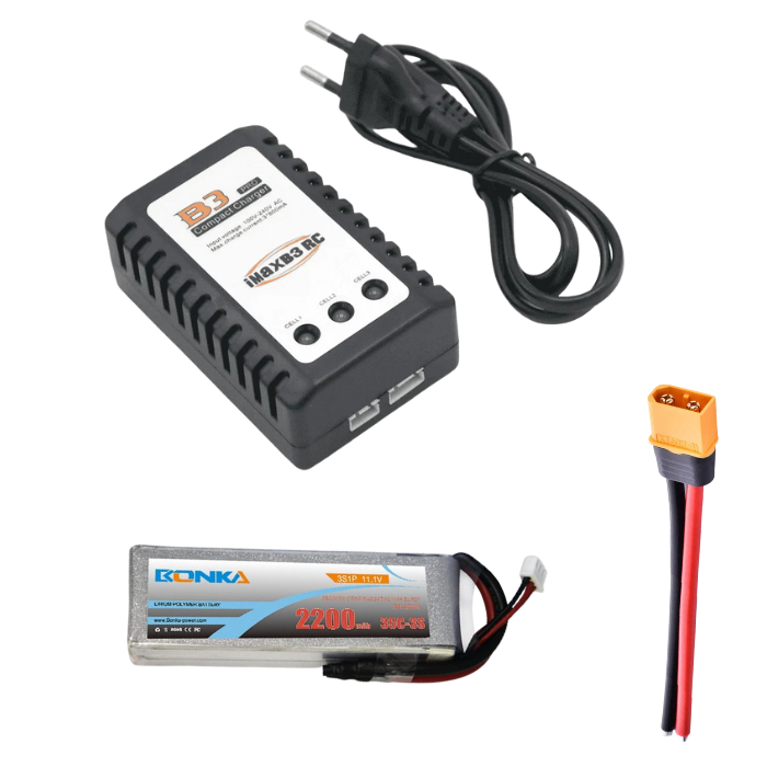 2-3 Cell Battery Charger, XT60 Male Connector, Bonka 2200 mAh Lipo Battery -Complete Drone Making Kit -Robocraze