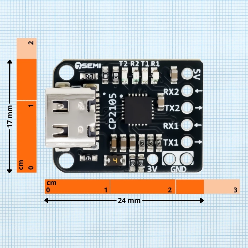 7Semi CP2105 USB Type-C to Dual UART Converter Module -Cables -USB Cables -Robocraze