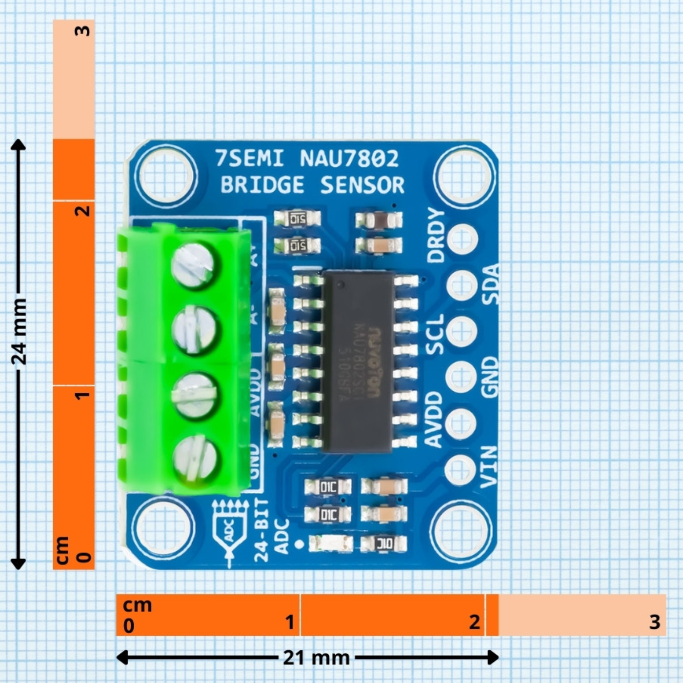 7Semi NAU7802 24bit I2C ADC Bridge Sensor Module for Weigh Scales -Electronic Modules -Breakout Boards -Robocraze