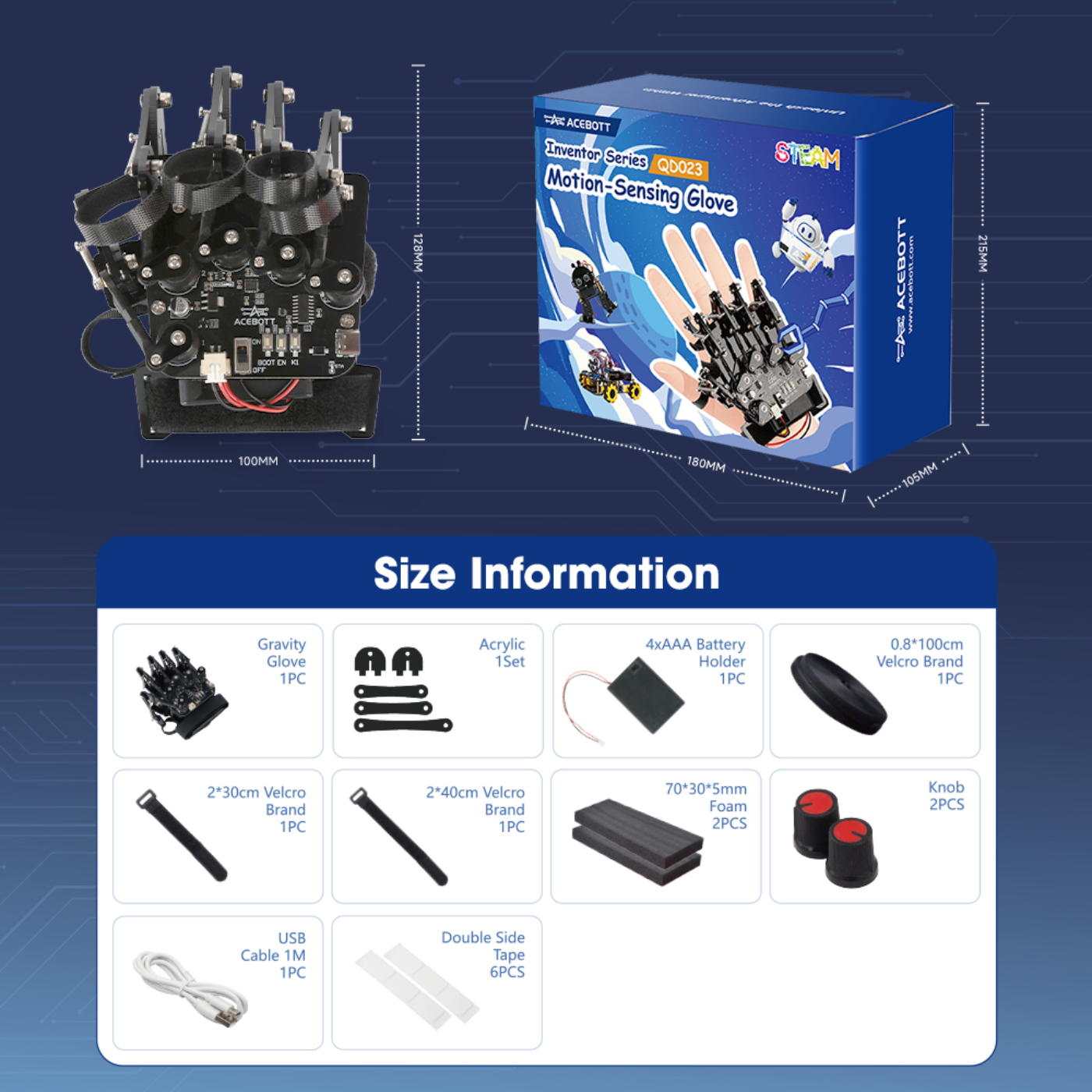 ACEBOTT QD023 Motion-Sensing Glove with Encoders & Accelerometer & Enhanced ESP32 Controller -DIY Kits -Robotic Kits -Robocraze