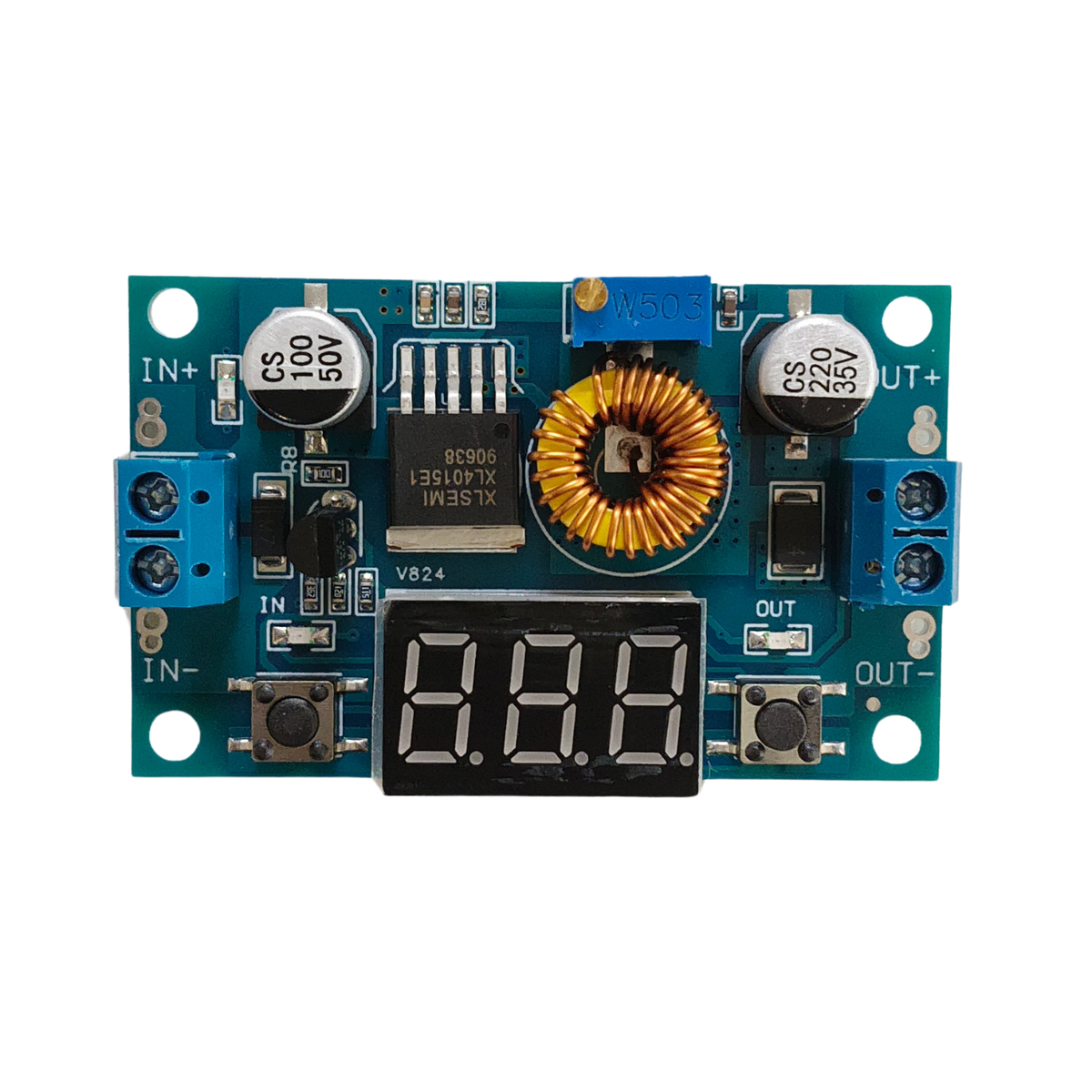 DC-DC XL4015 Adjustable Stepdown Module 5A 75W with 4 Bits Digital Display Voltmeter -Batteries & Power Supply -Buck/Boost -Robocraze