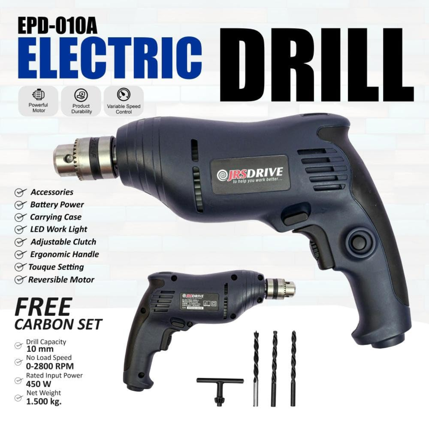 Eastman EPD010A Reversible/Variable 10mm Electric Drill Machine -Tools & Instruments -Hand Tools -Robocraze