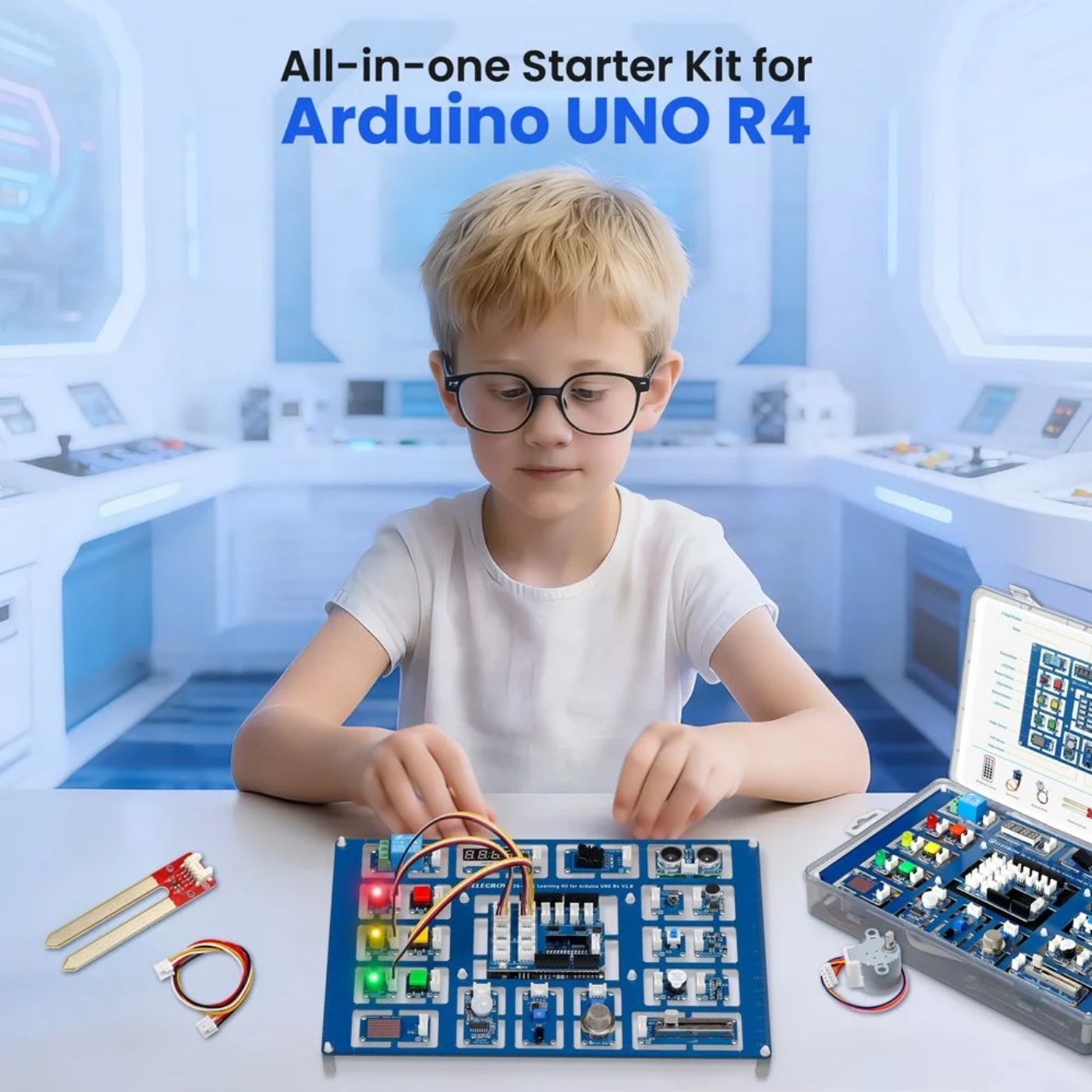Elecrow 26-in-1 Learning Kit for Arduino UNO R4 WiFi with 26 Lessons and 26 Modules - Robocraze