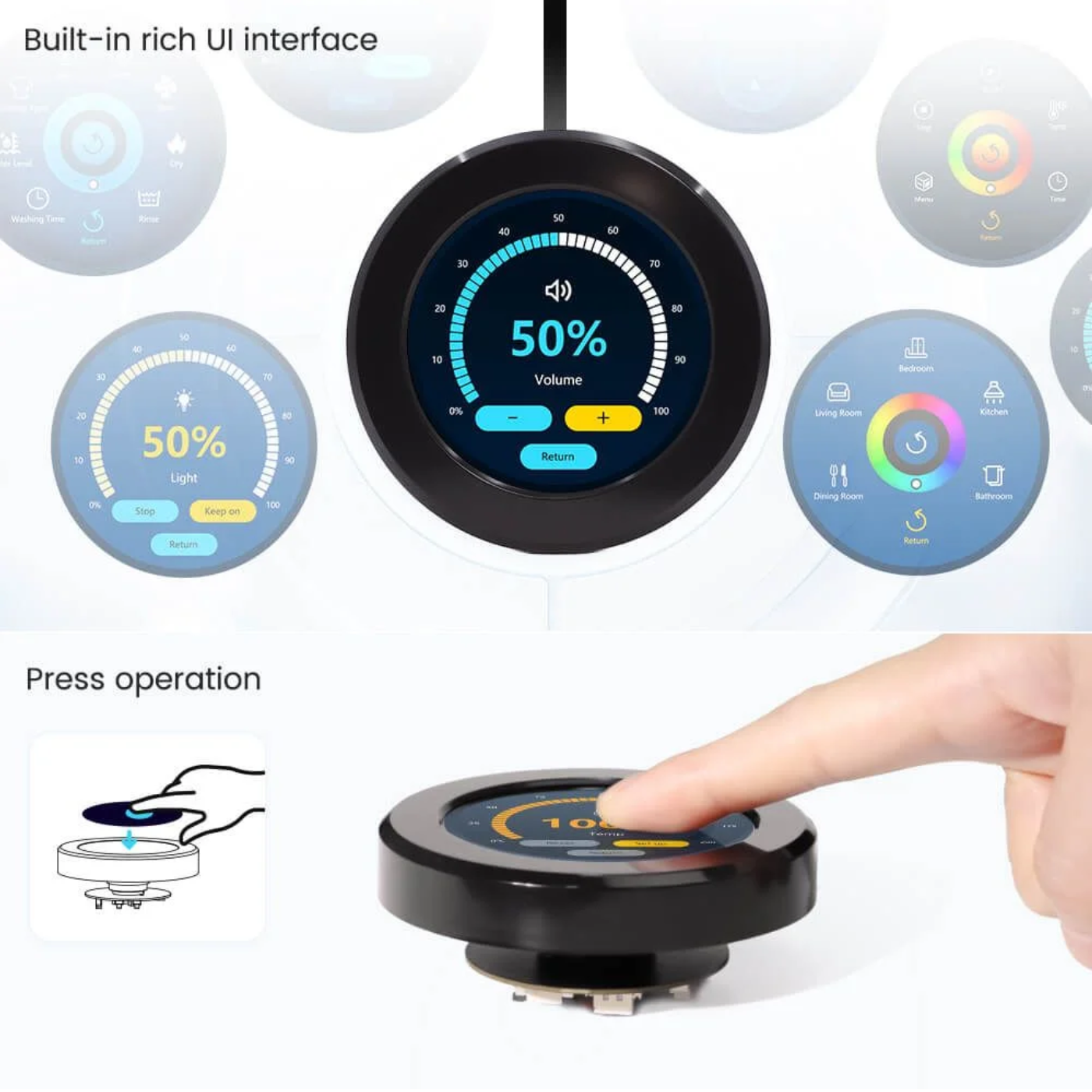 Elecrow CrowPanel Rotary Screen 2.1inch ESP32 HMI Display 480*480 Round Touch Knob -Display Modules -HMI Displays -Robocraze