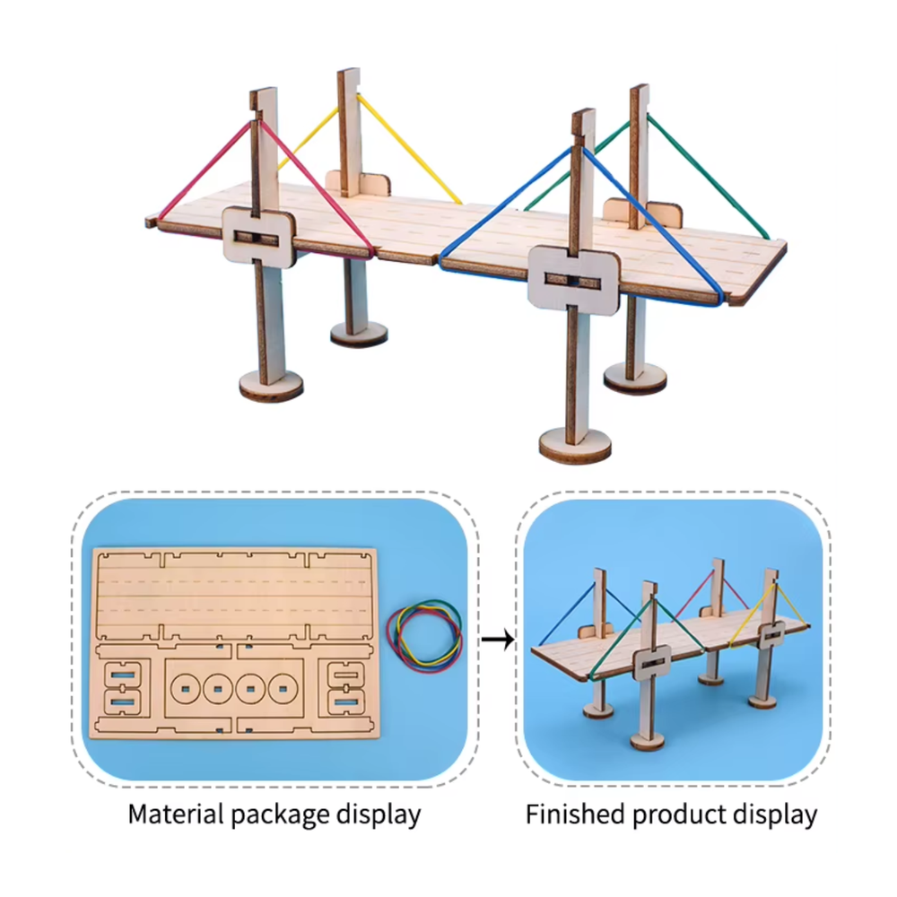 Pludo STEM Kit Cable Bridge Project – Concepts of String & Tension for Kids 3–5 | Mont-2 DIY Puzzle Toy -DIY Kit -Pludo Education Kit -Robocraze