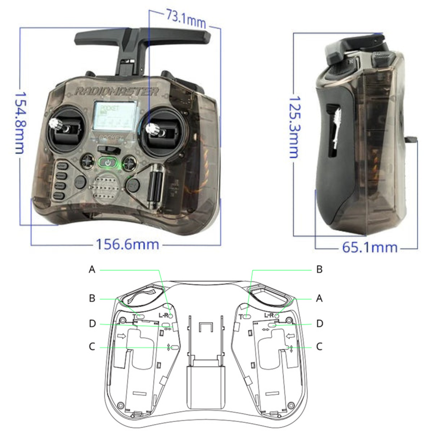 RadioMaster 2.4GHz Pocket ELRS Radio Controller Built-in LED Light – Transparent Edition -Drone Parts -Remotes -Robocraze