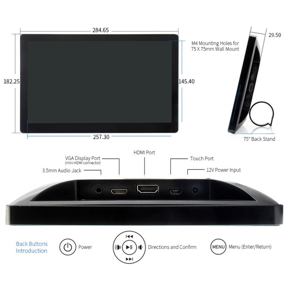 Waveshare 11.6-inch 1920×1080 HDMI LCD Touch Display (H) with Case – No PA -Displays -LCD Displays -Robocraze