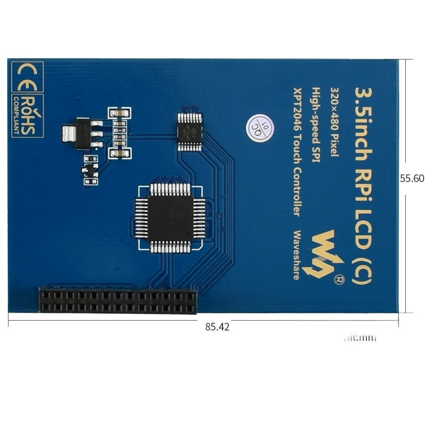 Waveshare 3.5-Inch 480×320 SPI Resistive Touch LCD Display (C) for Raspberry Pi -Displays -LCD Displays -Robocraze