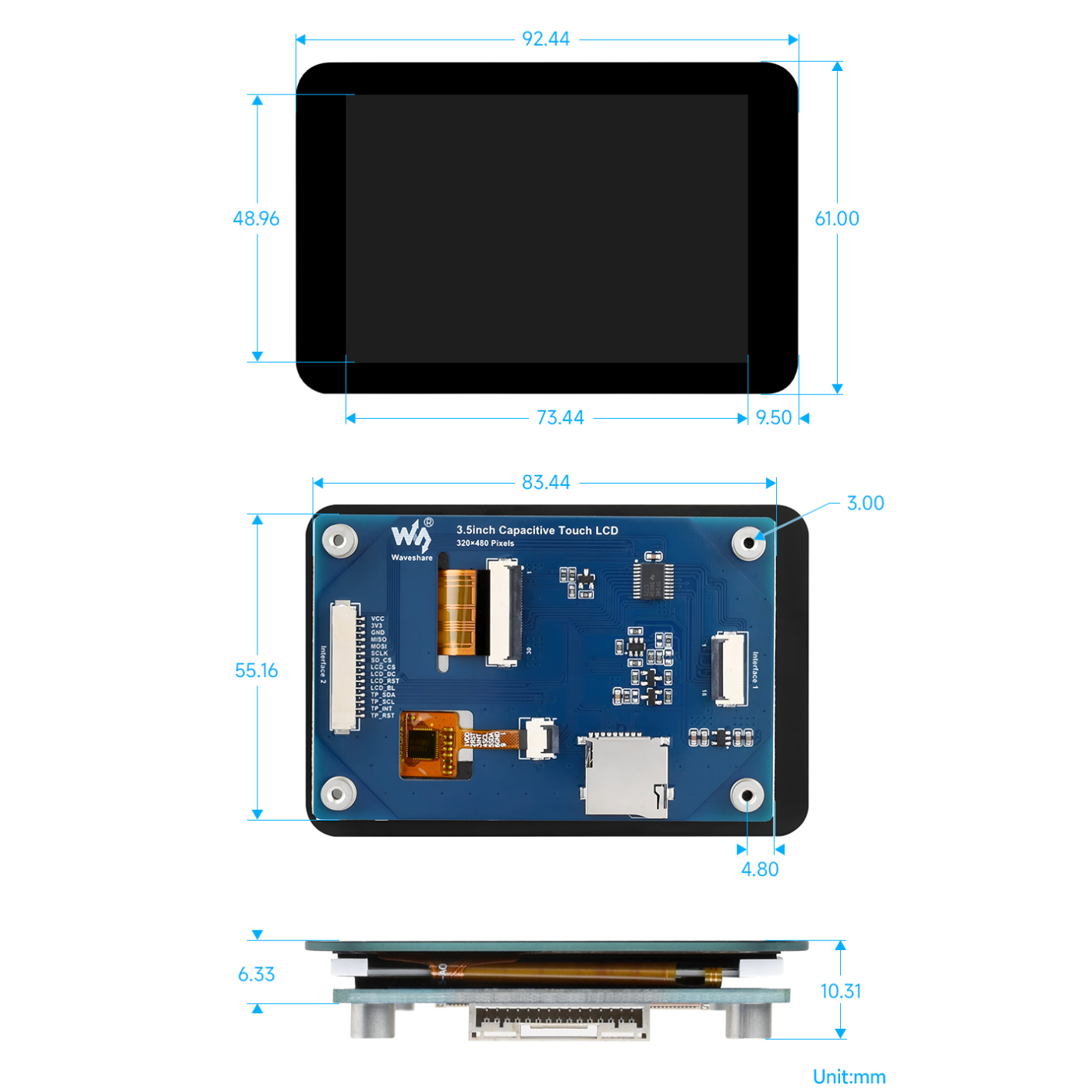 Waveshare 3.5inch Capacitive Touch LCD IPS Display Module 320×480 -Display Modules -LCD Display -Robocraze