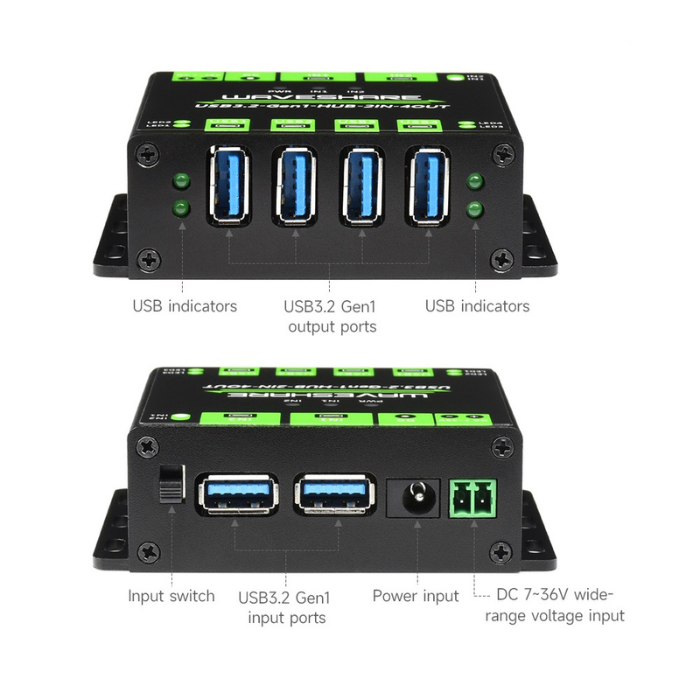 Waveshare Industrial Grade USB HUB Extending 4x USB 3.2 Ports with Switchable Dual Hosts -Robocraze