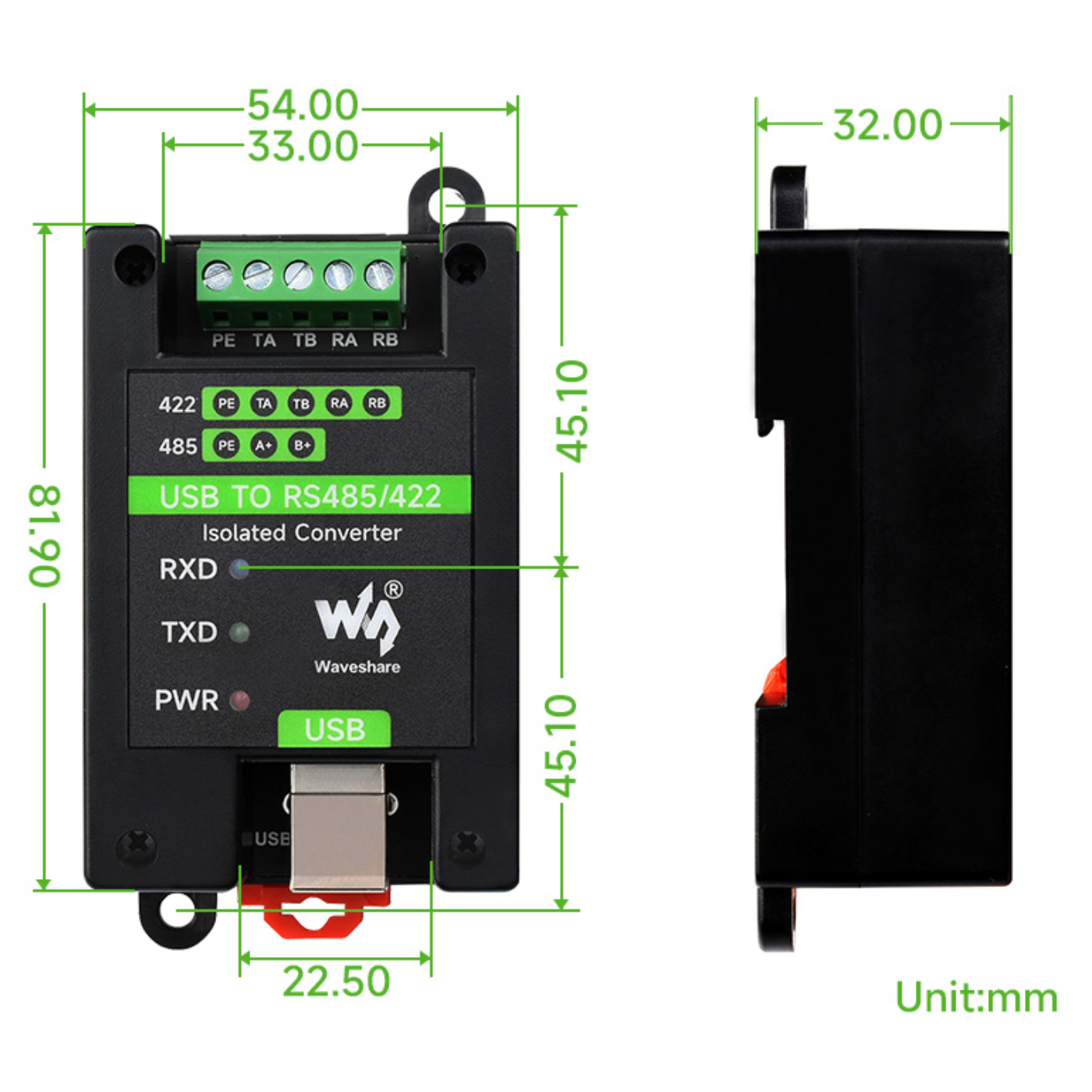 Waveshare Industrial Grade USB to RS485/RS422 Isolated Converter -Industrial Electronic Modules -Robocarze