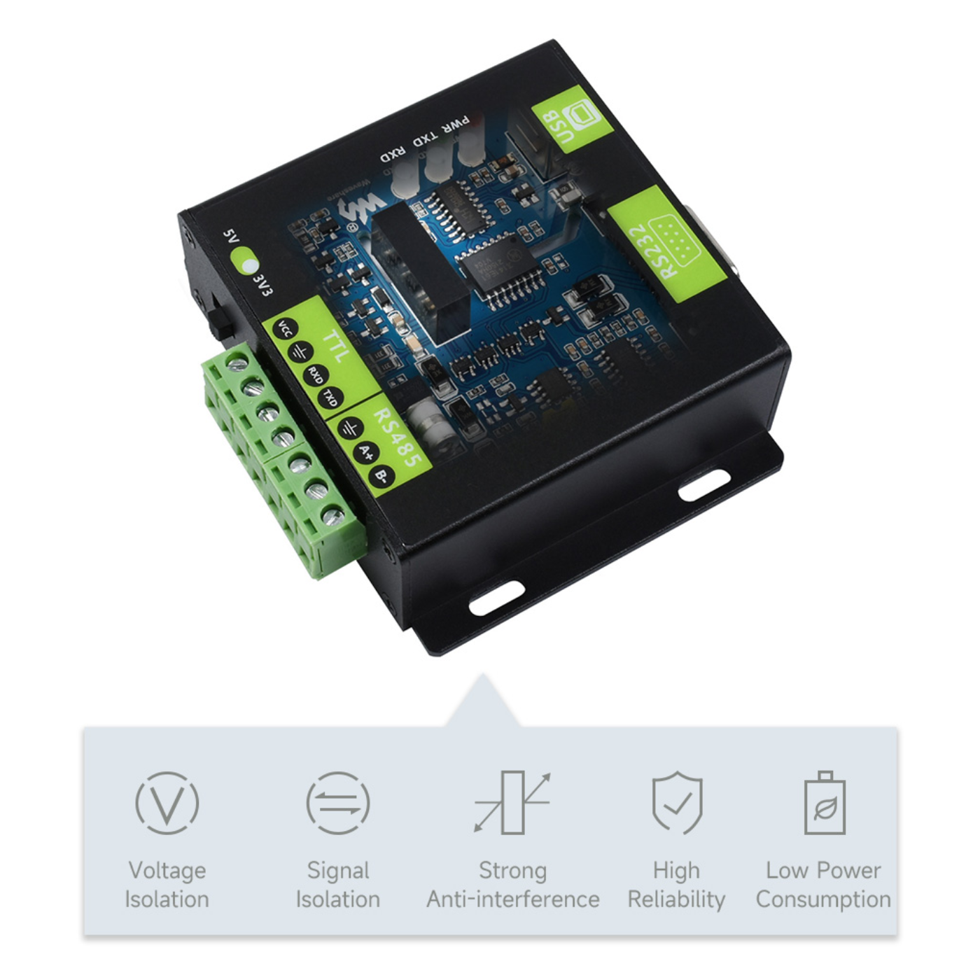 Waveshare Industrial USB to RS232/RS485/TTL Isolated Interface Converter -Industrial Electronic Modules -Robocraze