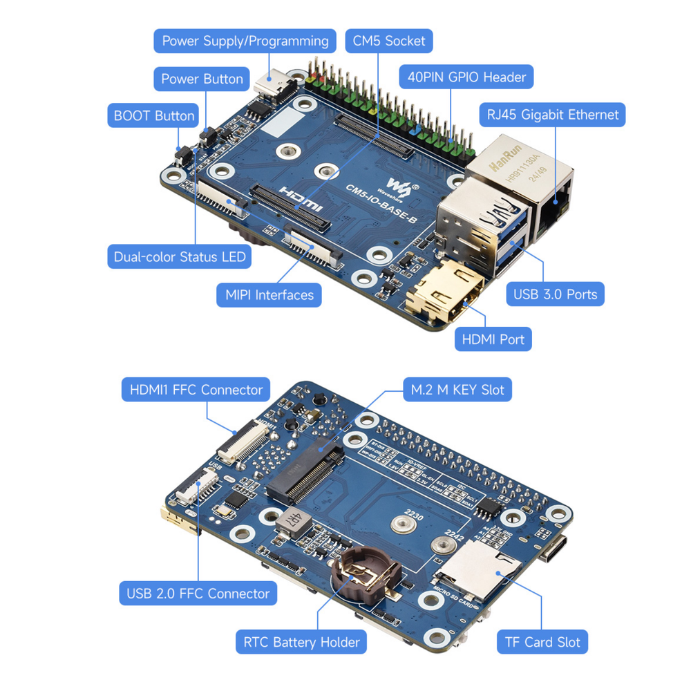 Waveshare Mini Base Board (B) for Raspberry Pi Compute Module 5 – Base Board Only -Raspberry Pi -Boards Raspberry Pi -Robocraze
