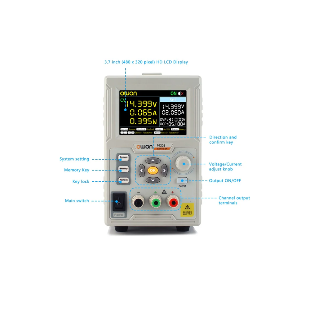 Owon P4305 30V 5A Programmable Power Supply – Versatile lab-grade power supply. -Power Adapter -Robocraze