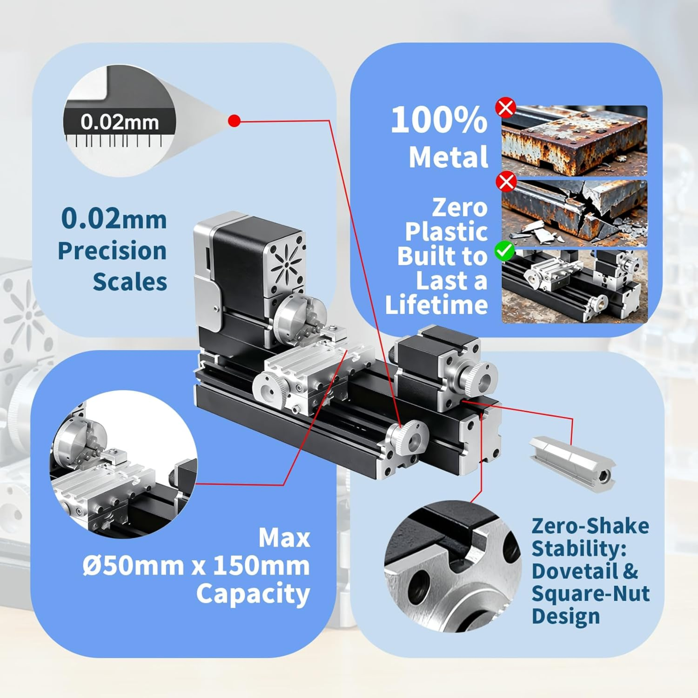 All-Metal 36W 20000RPM Miniature Lathe Machine - Robocraze