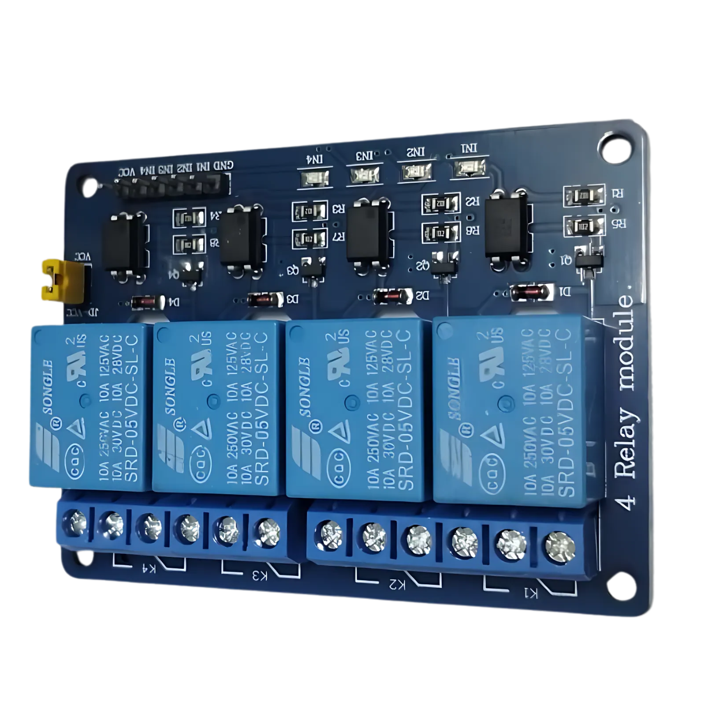 4-Channel 5V Relay Board – 4-channel 5V relay board for electronics projects. -Relay Module -Robocraze