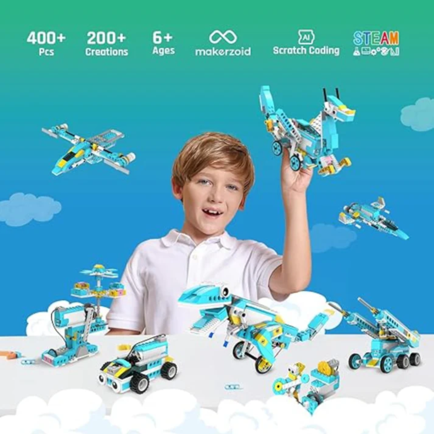 Makerzoid 200-in-1 RC Scratch Junior Coding Smart Robot Toy - Educational Robotics Kits for Kids -STEM Kits -School Kits -Robocraze