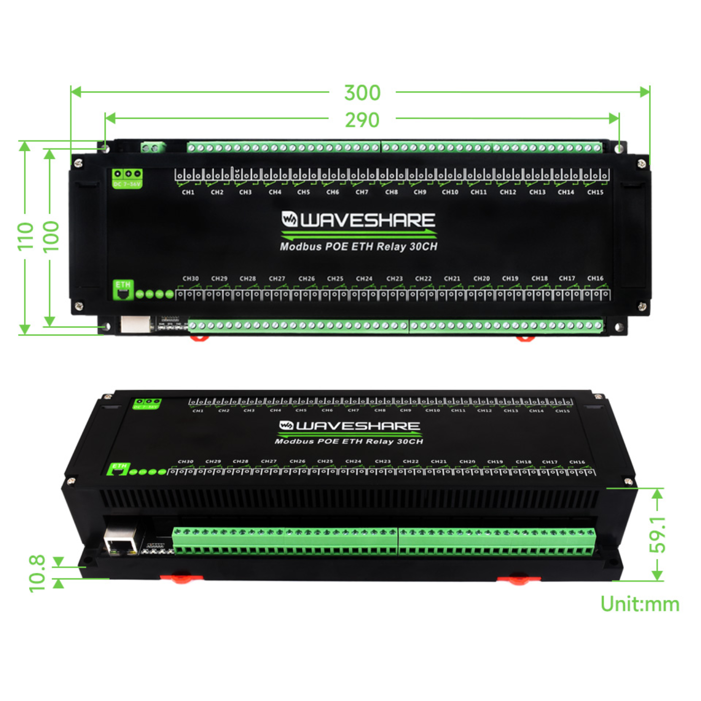 Waveshare 30-Channel Ethernet Relay Module with Modbus RTU/TCP, PoE Communication & Isolation Protection -Electronic Modules -Relays -Robocraze