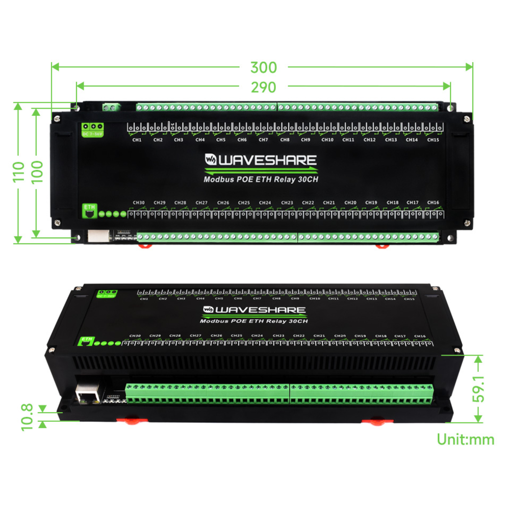Waveshare 30-Channel Ethernet Relay Module with Modbus RTU/TCP, PoE Communication & Isolation Protection -Electronic Modules -Relays -Robocraze