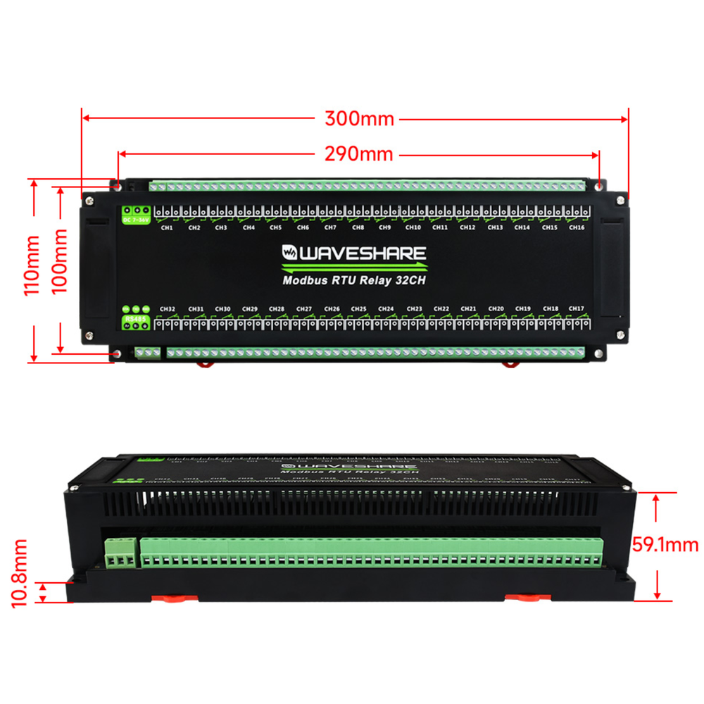 Waveshare 32-Channel Modbus RTU Relay Module with RS485 Interface & Isolation Protection -Electronic Modules -Relays -Robocraze
