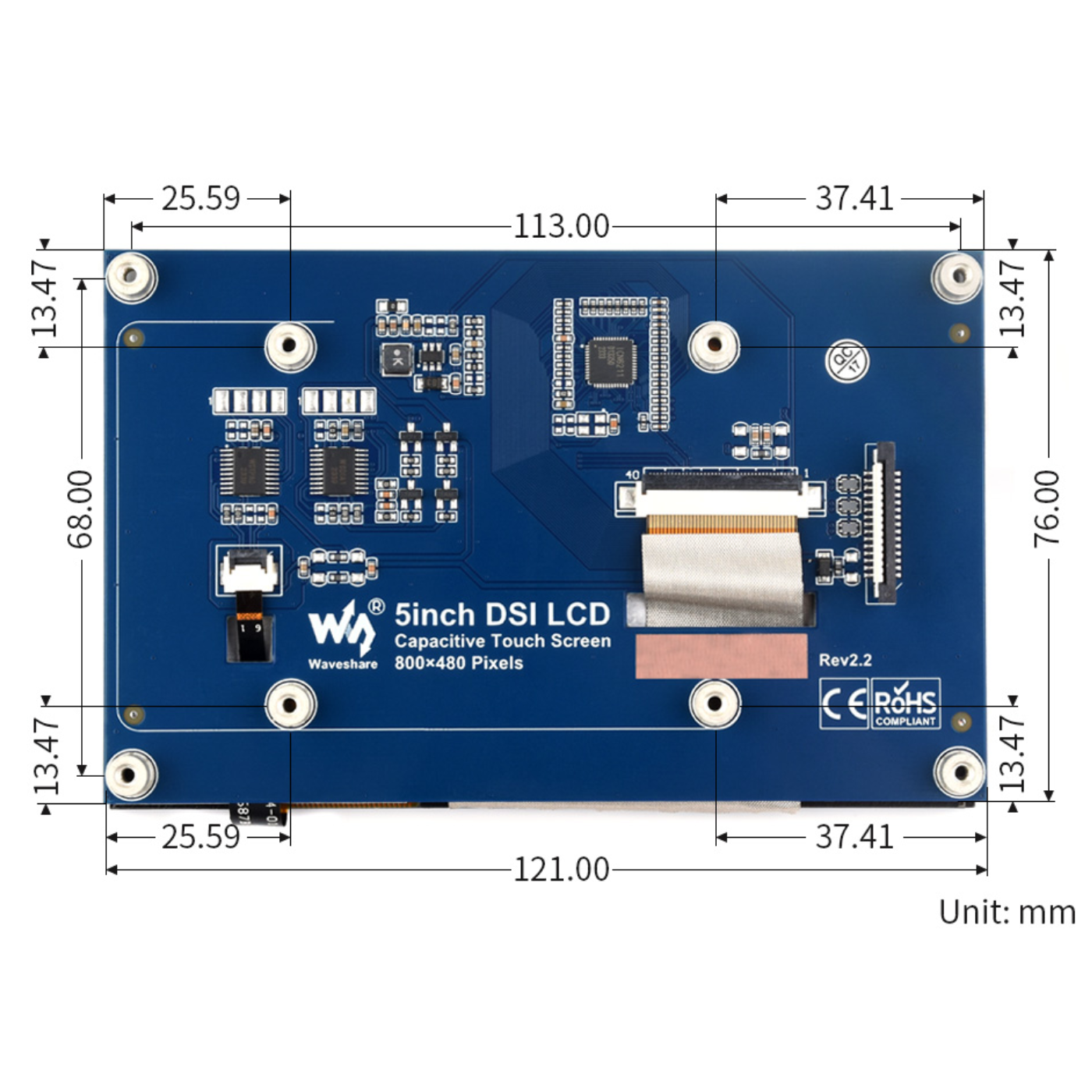 Waveshare 5inch 800×480 Capacitive Touch DSI LCD Display for Raspberry Pi -Displays -LCD Displays -Robocraze
