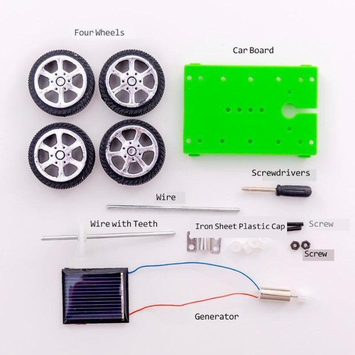 DIY Mini Solar Car Kit 4 Wheel Drive (Green Chassis)-Robocraze