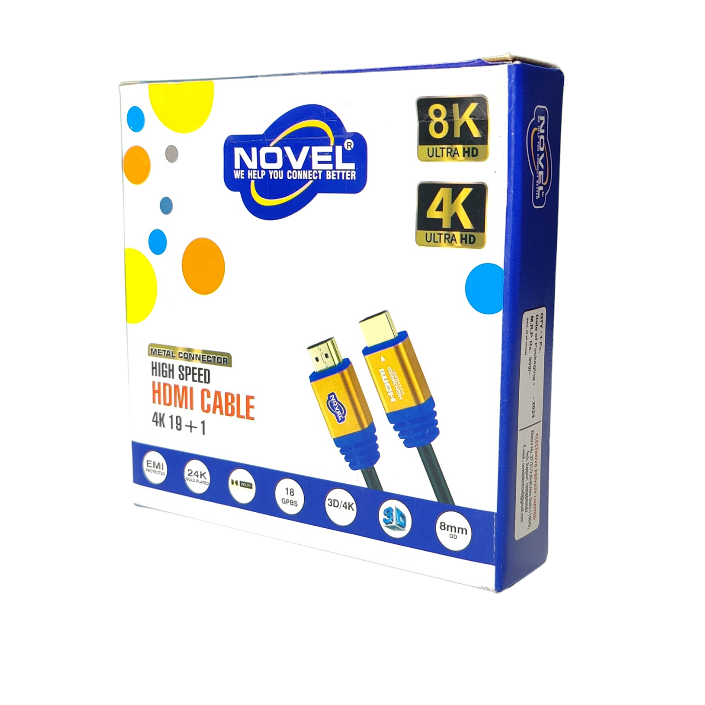 NOVEL 4K+8K Ultra HD HDMI Cable, 1.5m Length – Premium High-Speed with Metal Connectors -Cables -HDMI -Robocraze