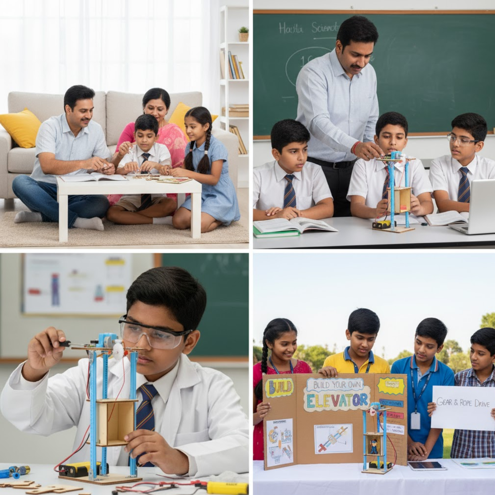 Pludo DIY Electric Lift Kit – Pulley Power Lift Model for Grades 6–8 (Ages 11–14) | Educational STEM Physics Kit -DIY Kit -Pludo Education Kit -Robocraze