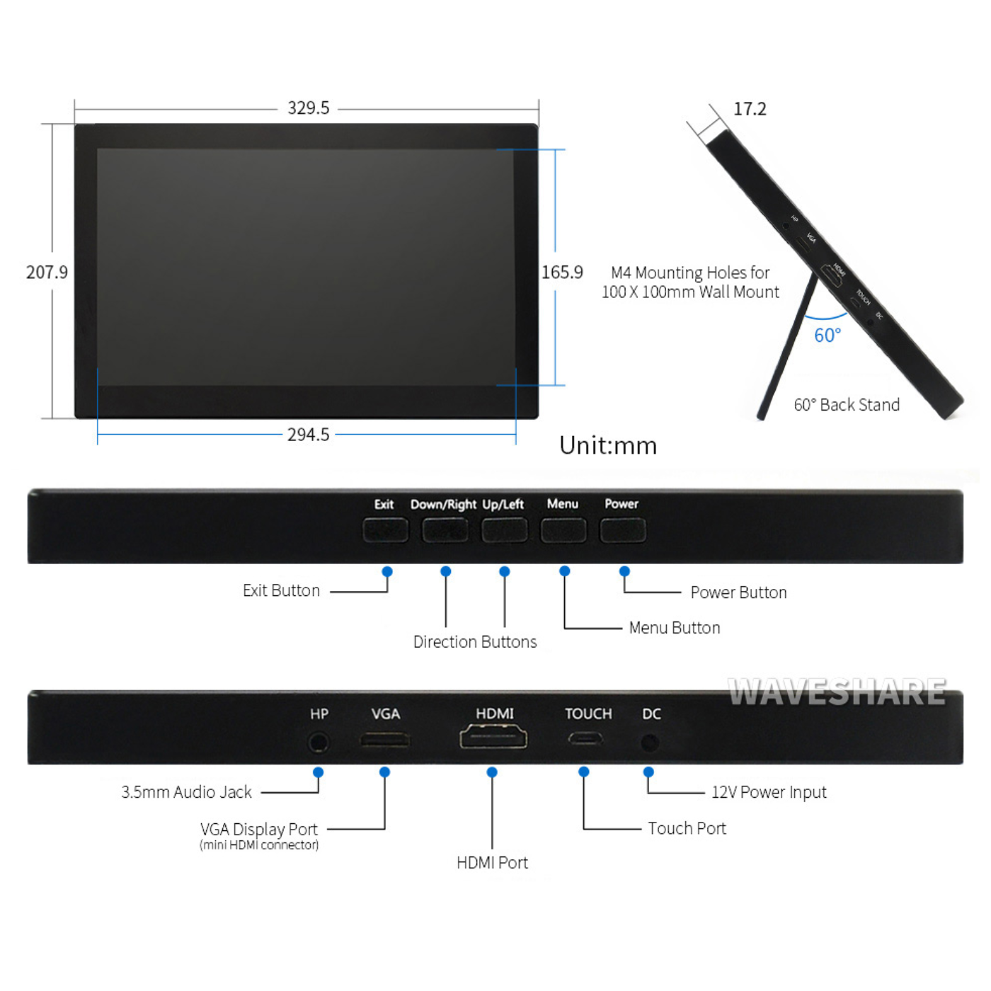 Waveshare 13.3-Inch 1920×1080 HDMI IPS Capacitive Touchscreen LCD Display with Case V2 -Displays -LCD Displays -Robocraze