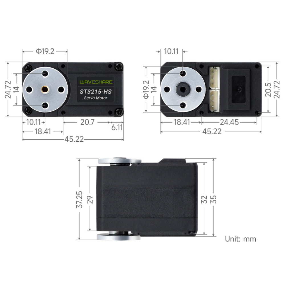Waveshare 20kg·cm High-Torque Bus Servo Motor, 106RPM with 360° Magnetic Encoder -Motors & Mechanical -Servo Motors -Robocraze