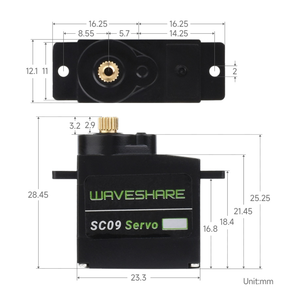 Waveshare 300° 2.3kg SC09 Two-way Serial Bus Servo Motor -Motors & Mechanical -Servo Motors -Robocraze