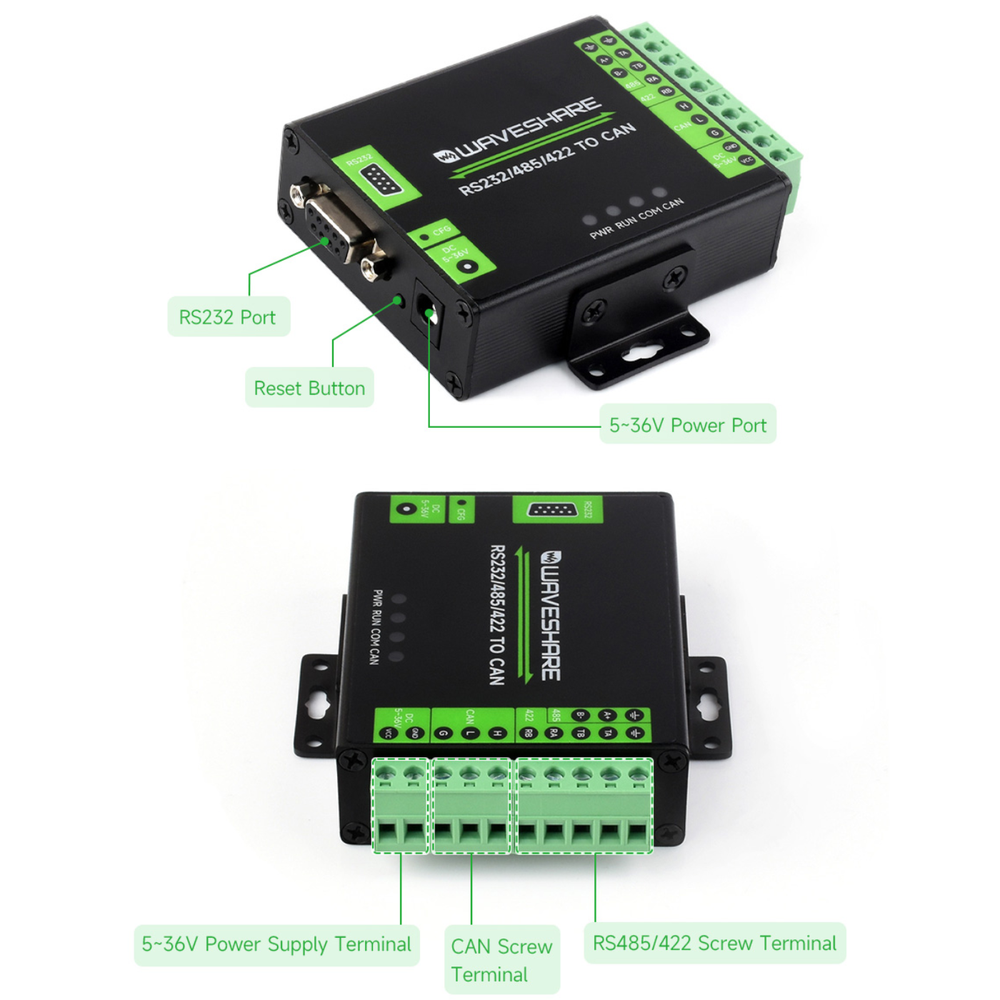 Waveshare Industrial RS232/RS485/RS422 to CAN Isolated Converter with Modbus RTU Support -Data Converters -Robocraze