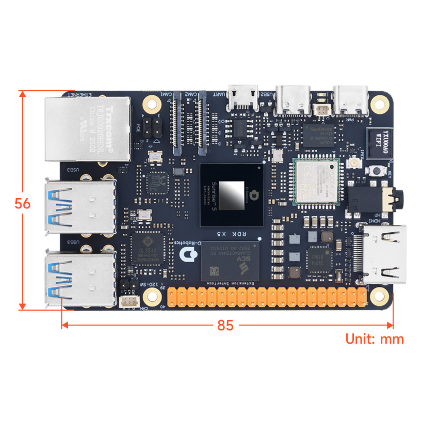 Waveshare RDK X5 Development Board 8GB RAM | Sunrise 5, Octa-Core Cortex-A55, 10 TOPS AI -Development Boards -Other SBC -Robocraze