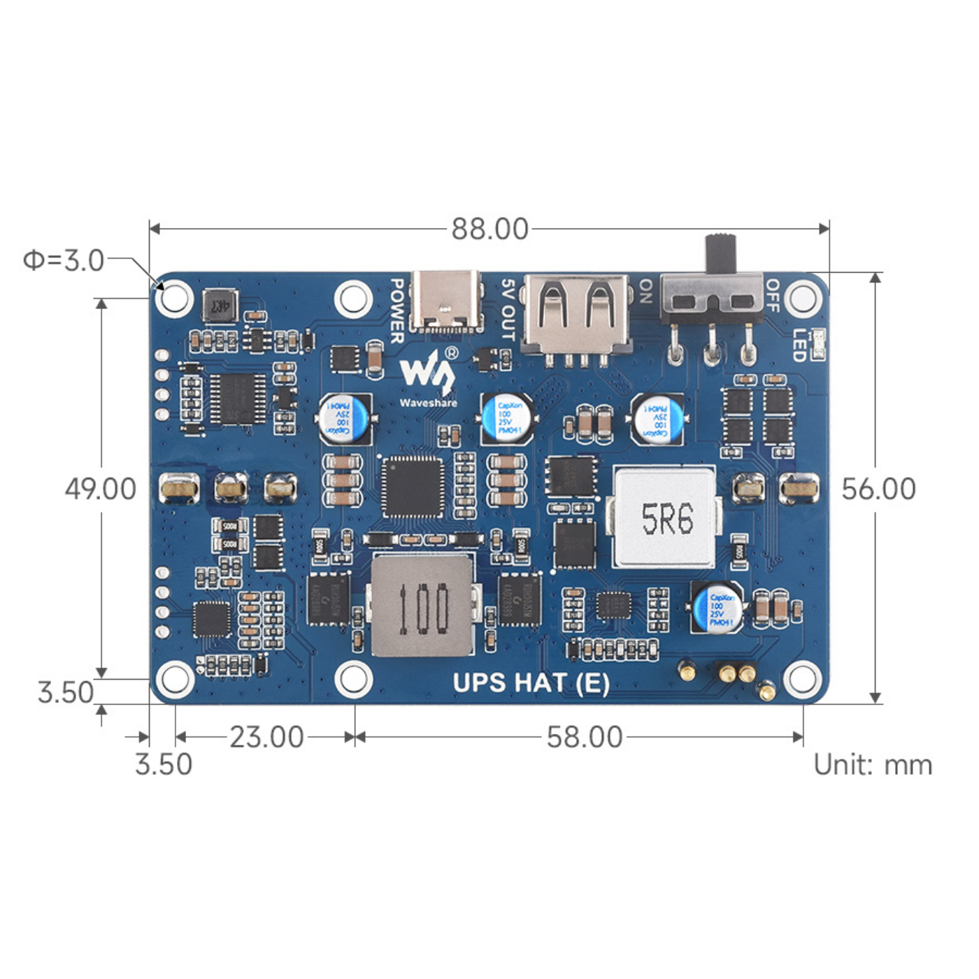 Waveshare UPS HAT (E) for Raspberry Pi with 5V 6A Output, 4× 21700 Battery Support & Pogo Pins -Raspberry Pi -Raspberry Pi Hats -Robocraze