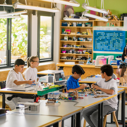 Kids Interacting With Robotics & STEM Kits in a STEM Lab