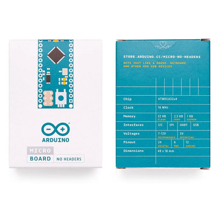 Original Arduino Micro (No Headers) – comes with ATmega32U4 & USB for DIY projects. -Original Arduino Board -Robocraze