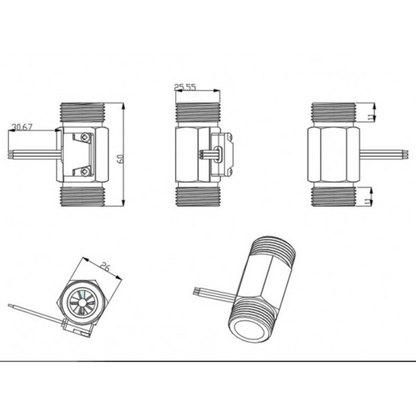 Water Flow Sensor - YF-B6 Flowmeter G3/4 1-30L/min 5-15V Brass