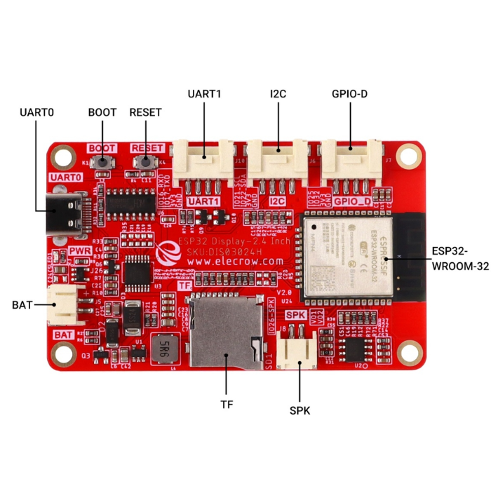 ELECROW 2.4 Inch ESP32 HMI Display – 320x240 SPI TFT LCD touchscreen for Arduino -HMI Display Module -Robocraze