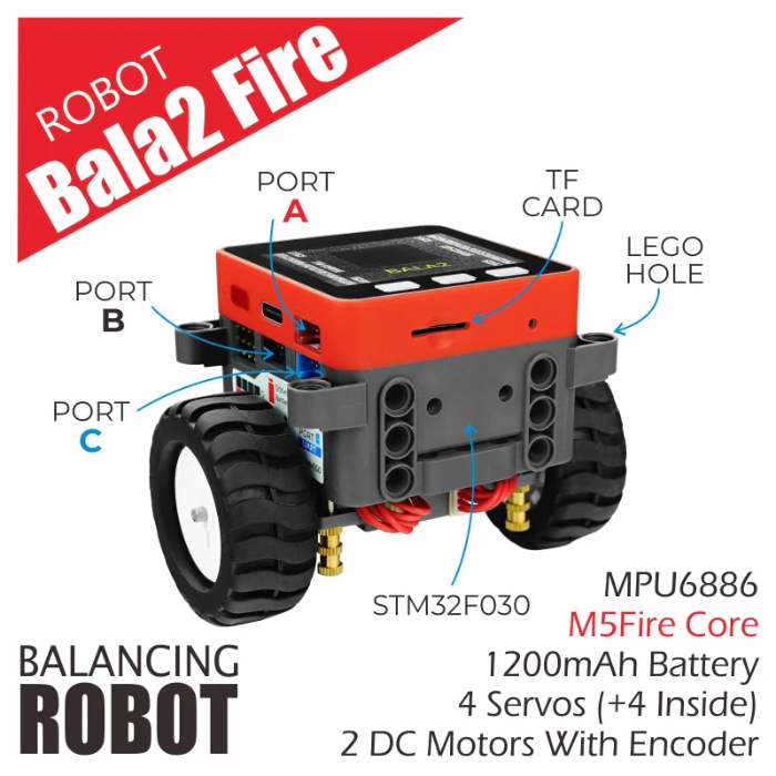 M5Stack BALA2 FIRE Robot Kit – ESP32-based self-balancing robot for STEM. -Development Board -Robocraze
