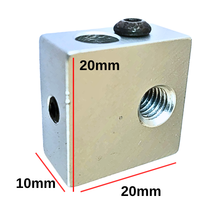 Aluminium hot end heating block MK8 for stable filament melting in 3D printers -Robocraze