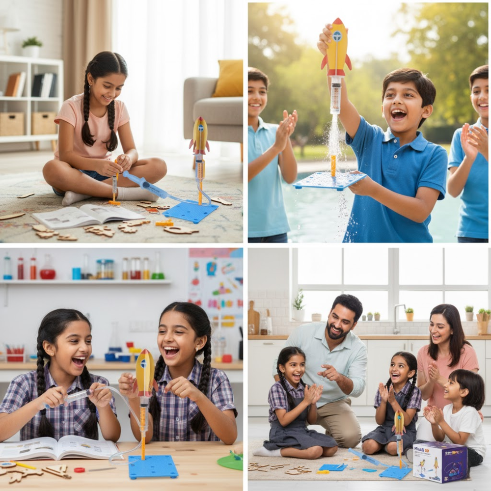 Pludo Rocket Launcher Kit DIY Science Kitt – Learn Air Pressure Rocket Launch Concepts for Ages 8–11 | Grade 3–5 -DIY Kit -Pludo Educational Kit - Robocraze